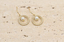 Elegant Gold-Tone Circle Drop Earrings with Faux Pearl Accent