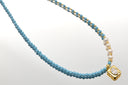 Aquamarine & Pearl Beaded Necklace with Square Charm