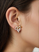 Sterling Silver Bow Knot Stud Earrings with Paved Cubic Zirconia