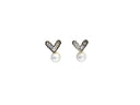 Sterile Silver V-Shaped Pearl Drop Earrings with Cubic Zirconia