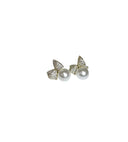 Sterile Silver Bow Pearl Stud Earrings with Cubic Zirconia