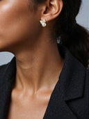Sterile Silver Bow Pearl Stud Earrings with Cubic Zirconia