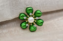 Emerald Flower Brooch with Pearl & Zirconia