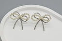 Elegant Pearl & Zirconia Bow Stud Earrings