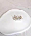 Sterile Silver Bow Pearl Stud Earrings with Cubic Zirconia